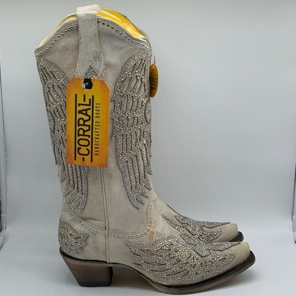 Corral Shoes - CORRAL WOMEN'S WHITE CROSS & WINGS WESTERN BOOTS - SQUARE TOE